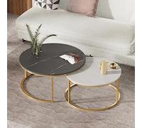Set di 2 tavolini da caffè Nesting - Moderno piano rotondo in finto marmo con telaio ad arco dorato, base in acciaio allargata per soggiorno, ufficio, balcone