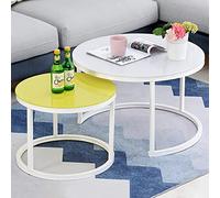 Set di 2 tavolini da caffè Nesting - Moderno piano rotondo in finto marmo con telaio ad arco dorato, base in acciaio allargata per soggiorno, ufficio, balcone