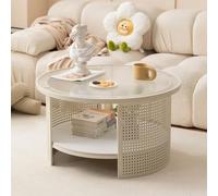 Set di 2 tavolini da caffè Nesting - Moderno piano rotondo in finto marmo con telaio ad arco dorato, base in acciaio allargata per soggiorno, ufficio, balcone