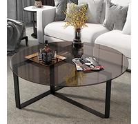 Set di 2 tavolini da caffè Nesting - Moderno piano rotondo in finto marmo con telaio ad arco dorato, base in acciaio allargata per soggiorno, ufficio, balcone