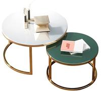 Set di 2 tavolini da caffè Nesting - Moderno piano rotondo in finto marmo con telaio ad arco dorato, base in acciaio allargata per soggiorno, ufficio, balcone