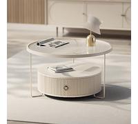 Set di 2 tavolini da caffè Nesting - Moderno piano rotondo in finto marmo con telaio ad arco dorato, base in acciaio allargata per soggiorno, ufficio, balcone