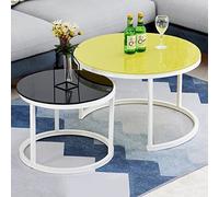 Set di 2 tavolini da caffè Nesting - Moderno piano rotondo in finto marmo con telaio ad arco dorato, base in acciaio allargata per soggiorno, ufficio, balcone