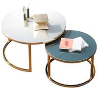 Set di 2 tavolini da caffè Nesting - Moderno piano rotondo in finto marmo con telaio ad arco dorato, base in acciaio allargata per soggiorno, ufficio, balcone