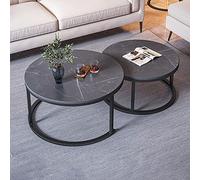 Set di 2 tavolini da caffè Nesting - Moderno piano rotondo in finto marmo con telaio ad arco dorato, base in acciaio allargata per soggiorno, ufficio, balcone