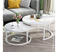 Set di 2 tavolini da caffè Nesting - Moderno piano rotondo in finto marmo con telaio ad arco dorato, base in acciaio allargata per soggiorno, ufficio, balcone