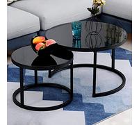 Set di 2 tavolini da caffè Nesting - Moderno piano rotondo in finto marmo con telaio ad arco dorato, base in acciaio allargata per soggiorno, ufficio, balcone