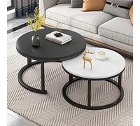 Set di 2 tavolini da caffè Nesting - Moderno piano rotondo in finto marmo con telaio ad arco dorato, base in acciaio allargata per soggiorno, ufficio, balcone