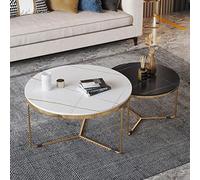 Set di 2 tavolini da caffè Nesting - Moderno piano rotondo in finto marmo con telaio ad arco dorato, base in acciaio allargata per soggiorno, ufficio, balcone