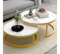 Set di 2 tavolini da caffè Nesting - Moderno piano rotondo in finto marmo con telaio ad arco dorato, base in acciaio allargata per soggiorno, ufficio, balcone
