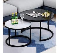Set di 2 tavolini da caffè Nesting - Moderno piano rotondo in finto marmo con telaio ad arco dorato, base in acciaio allargata per soggiorno, ufficio, balcone