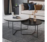 Set di 2 tavolini da caffè Nesting - Moderno piano rotondo in finto marmo con telaio ad arco dorato, base in acciaio allargata per soggiorno, ufficio, balcone