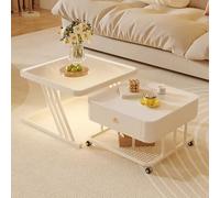Set di 2 Tavolini da Caffè Piazza Tavolino Centrale per Soggiorno con Spazio Riporre Gli Oggetti e 360° Ruote Salvaspazio Facile da Montare per Ufficio Camera da Letto(Creamy white,80x45cm+60x40cm)