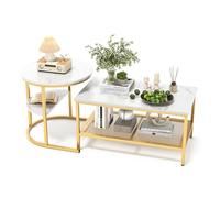Set di 2 tavolini da caffè, rotondi e quadrati, con vano portaoggetti (oro, 80 x 46)