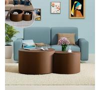 Set di 2 tavolini da caffè rotondi impilabili, moderni tavolini da caffè artigianali scanalati a forma di tamburo per soggiorno, set di tavolini laterali per camera da letto e balcone,G