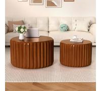 Set di 2 tavolini da caffè rotondi impilabili, moderni tavolini da caffè circolari impilabili per soggiorno, tavolini salvaspazio in legno per soggiorno, non richiede montaggio,I