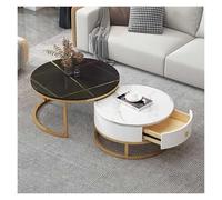 Set di 2 tavolini da caffè rotondi moderni con tavolino laterale ad incastro, struttura in marmo ardesia, tavolino da tè con struttura in metallo for soggiorno, camera da letto(M,80*60cm/31.4*23.6in)