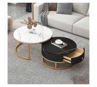 Set di 2 tavolini da caffè rotondi moderni con tavolino laterale ad incastro, struttura in marmo ardesia, tavolino da tè con struttura in metallo for soggiorno, camera da letto(K,80*60cm/31.4*23.6in)