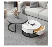 Set di 2 tavolini da caffè rotondi moderni con tavolino laterale ad incastro, struttura in marmo ardesia, tavolino da tè con struttura in metallo for soggiorno, camera da letto(G,70*50cm/27.5*19.6in)