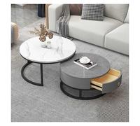 Set di 2 tavolini da caffè rotondi moderni con tavolino laterale ad incastro, struttura in marmo ardesia, tavolino da tè con struttura in metallo for soggiorno, camera da letto(E,70*50cm/27.5*19.6in)