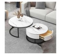 Set di 2 tavolini da caffè rotondi moderni con tavolino laterale ad incastro, struttura in marmo ardesia, tavolino da tè con struttura in metallo for soggiorno, camera da letto(A,70*50cm/27.5*19.6in)