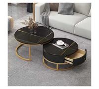 Set di 2 tavolini da caffè rotondi moderni con tavolino laterale ad incastro, struttura in marmo ardesia, tavolino da tè con struttura in metallo for soggiorno, camera da letto(J,80*60cm/31.4*23.6in)