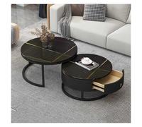 Set di 2 tavolini da caffè rotondi moderni con tavolino laterale ad incastro, struttura in marmo ardesia, tavolino da tè con struttura in metallo for soggiorno, camera da letto(C,80*60cm/31.4*23.6in)