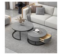 Set di 2 tavolini da caffè rotondi moderni con tavolino laterale ad incastro, struttura in marmo ardesia, tavolino da tè con struttura in metallo for soggiorno, camera da letto(B,70*50cm/27.5*19.6in)