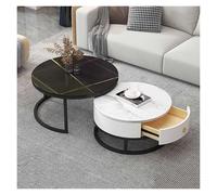 Set di 2 tavolini da caffè rotondi moderni con tavolino laterale ad incastro, struttura in marmo ardesia, tavolino da tè con struttura in metallo for soggiorno, camera da letto(F,80*60cm/31.4*23.6in)