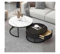 Set di 2 tavolini da caffè rotondi moderni con tavolino laterale ad incastro, struttura in marmo ardesia, tavolino da tè con struttura in metallo for soggiorno, camera da letto(D,70*50cm/27.5*19.6in)