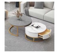 Set di 2 tavolini da caffè rotondi moderni con tavolino laterale ad incastro, struttura in marmo ardesia, tavolino da tè con struttura in metallo for soggiorno, camera da letto(N,70*50cm/27.5*19.6in)