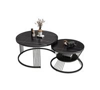 Set di 2 tavolini da caffè rotondi moderni impilabili - Eleganti tavolini laterali con ripiano portaoggetti, design impilabile, piano in pietra sinterizzata e struttura in metallo per piccol