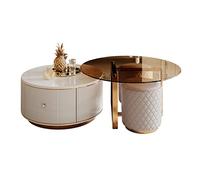 Set di 2 tavolini da caffè rotondi moderni per soggiorno, tavolino rotondo con piano e cassetto unici, tavolino centrale grande e piccolo e tavolino da caffè moderno