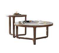 Set di 2 tavolini da caffè rotondi, tavolini da caffè moderni, tavolino da caffè con piano in ardesia e gambe in legno naturale, tavolini rotondi per soggiorno, tavolino moderno piccolo