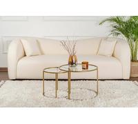 Dmora - Set di 2 tavolini da salotto Abbadesse, Tavolo basso da caffè, Portariviste per divano, Ripiano da soggiorno, 60x60 h43 cm, Oro e Trasparente