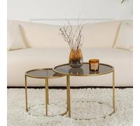 Dmora - Set di 2 tavolini da Salotto Abbadesse, Tavolo Basso da caffè, Portariviste per Divano, Ripiano da Soggiorno, 60x60 h43 cm, Oro e Bronzo