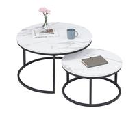Set Di 2 Tavolini Da Salotto Casa Rotondi Sovrapponibili Con Stile Marmo 60&40CM