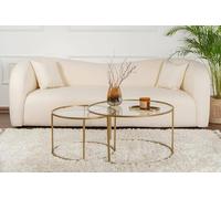 Dmora - Set di 2 tavolini da salotto Ragalna, Tavolo basso da caffè, Portariviste per divano, Ripiano da soggiorno, 80x80 h43 cm, Oro e Trasparente