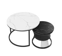 Set di 2 tavolini estraibili, tavolino in marmo effetto tavolini rotondi moderni, lucidi con spazio di archiviazione per soggiorno, camera da letto, balcone, ufficio. (bianco + nero)