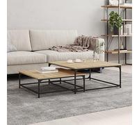 Set di 2 tavolini in legno di rovere Sonoma, rotondi, moderni, tavoli da soggiorno con piastra stabile, tavolini per piccoli spazi, complemento elegante