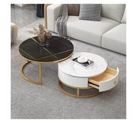 Set di 2 tavolini laterali impilabili con cassetti portaoggetti, tavolino da caffè moderno con struttura in metallo effetto marmo ardesia for l'arredamento del soggiorno(Gold Frame+black+white)