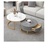 Set di 2 tavolini laterali impilabili con cassetti portaoggetti, tavolino da caffè moderno con struttura in metallo effetto marmo ardesia for l'arredamento del soggiorno(Gold Frame+white+gray)