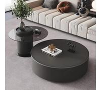 Set Di 2 Tavolini Moderni Semplici,Tavolino Salotto Rotondo In Noce Massiccio Con Tavolino Funky E Piano In Vetro Temperato, Tavolini Rotondi Di Lusso Per Il Soggiorno, Tavolino Rotondo Unico(Black A)