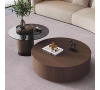 Set Di 2 Tavolini Moderni Semplici,Tavolino Salotto Rotondo In Noce Massiccio Con Tavolino Funky E Piano In Vetro Temperato, Tavolini Rotondi Di Lusso Per Il Soggiorno, Tavolino Rotondo Unico(Light Wa