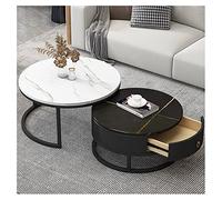 Set di 2 tavolini rotondi con cassetti, set di tavolini da soggiorno, tavolino da soggiorno con texture ardesia-marmo, struttura in metallo, tavolo da tè moderno per camera da letto, mobili (nero D 80