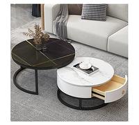 Set di 2 tavolini rotondi con cassetti, set di tavolini da soggiorno, tavolino da soggiorno con texture ardesia-marmo, struttura in metallo, tavolo da tè moderno per camera da letto, mobili (oro a 70
