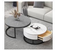 Set di 2 tavolini rotondi con cassetti, set di tavolini da soggiorno, tavolino da soggiorno con texture ardesia-marmo, struttura in metallo, tavolo da tè moderno per camera da letto, mobili (oro B 80