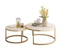 Set di 2 tavolini rotondi impilabili, con piano in marmo e base in metallo, tavolino da caffè e tè per un soggiorno elegante, design impilabile, perfetto per decorare la casa e soluzioni salvaspazio