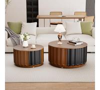 Set di 2 tavolini rotondi impilabili Tavolini da caffè cilindrici in legno con vano portaoggetti Per soggiorno, camera da letto, piccoli spazi Nessun montaggio richiesto,Brown d26.8 + d19.7 inch