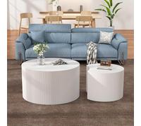 Set Di 2 Tavolini Rotondi Impilabili Tavolini Da Caffè Cilindrici in Legno Set Di Tavolini Laterali E D'appoggio Moderni E Circolari Per Soggiorno, Camera Da Letto E Piccoli Spazi,White d27.5+d19.7in